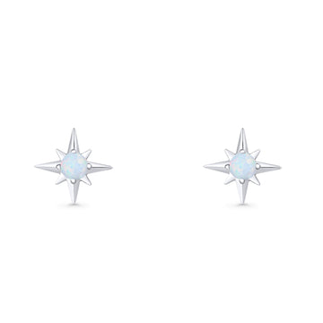 Minimalist 9.6mm Star Stud Earring Lab Created White Opal 925 Sterling Silver Wholesale